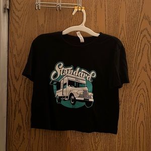 Women’s short sleeve black graphic crop top